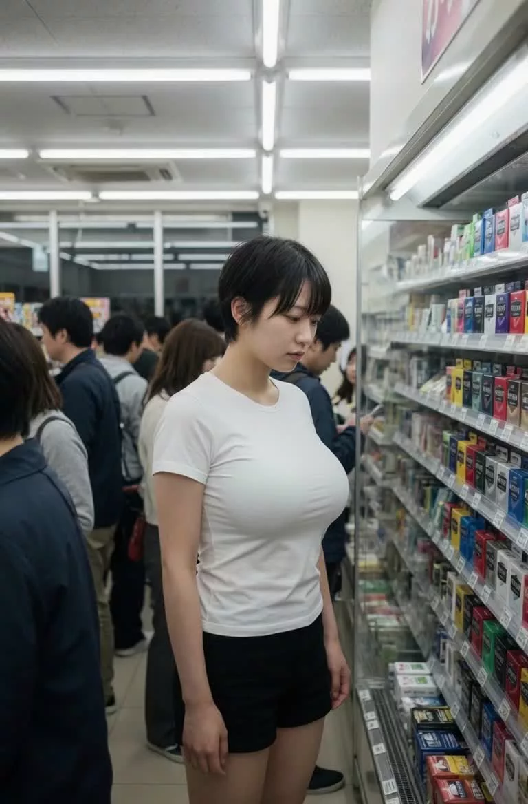 コンビニで乳を揉まれる
